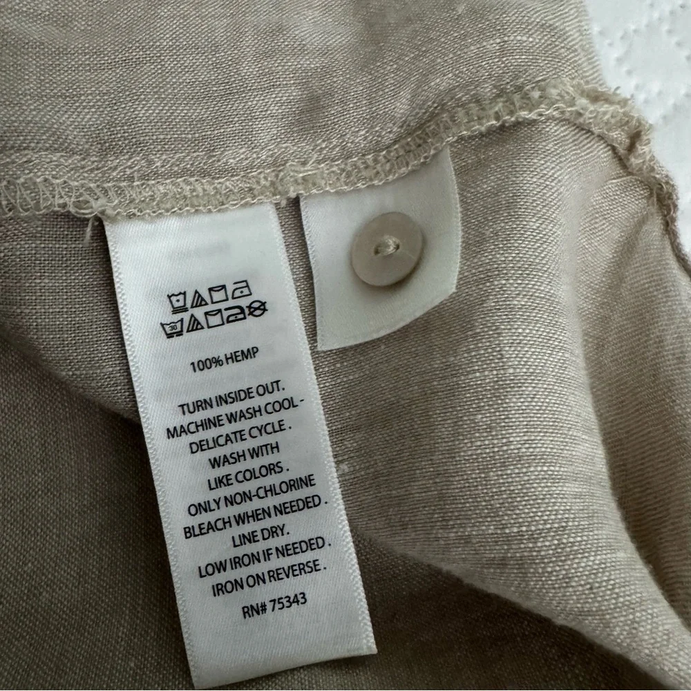 Tahari 100% Hemp Button Front Sleeveless Tunic Top Beige Size XS